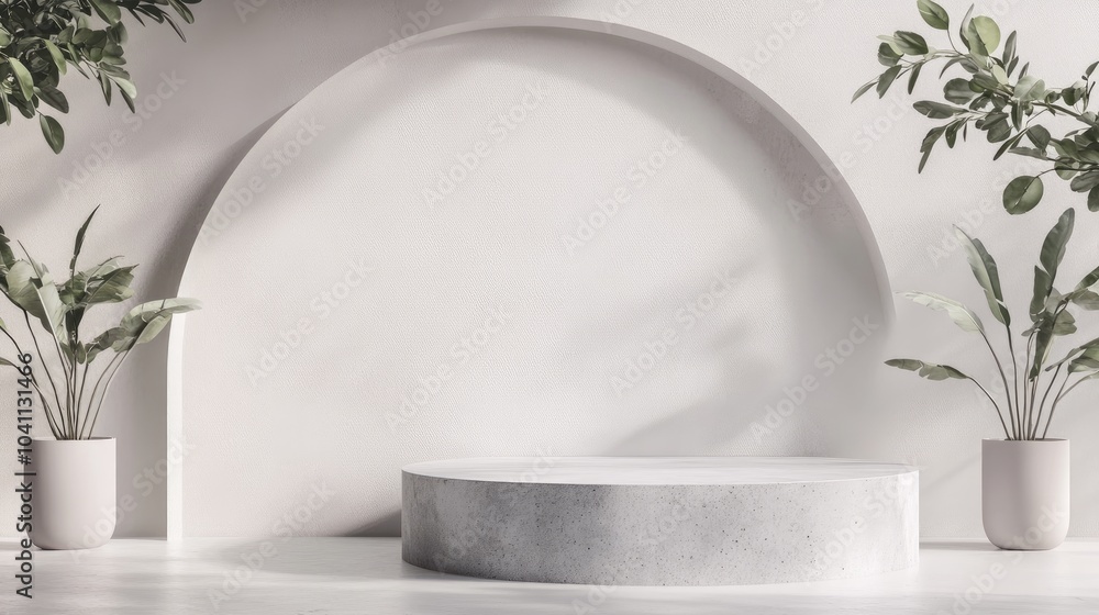 Poster gray cement texture with empty stone podium on minimalist background for abstract display promotiona