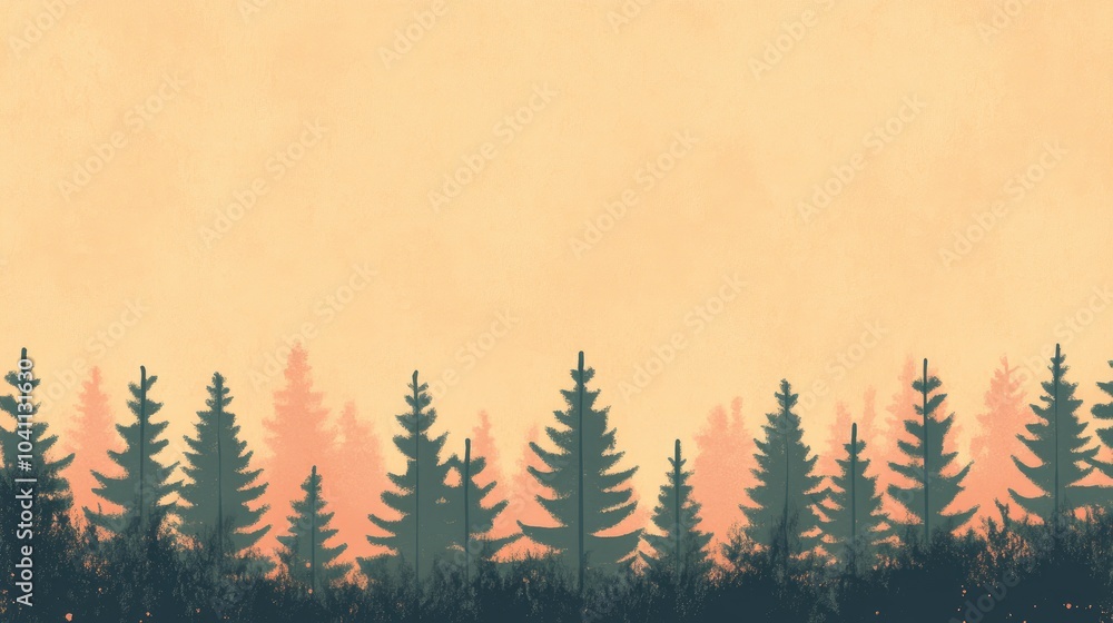 Poster pine forest with blurred upper and lower sections using bokeh effect space for text or design nature
