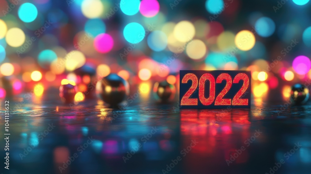 Poster 3d rendering of a blurred note featuring the text 2022 with a business theme and a variety of colors
