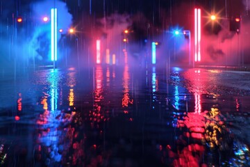 Fototapeta premium A bustling city street at night with vibrant lights and energy