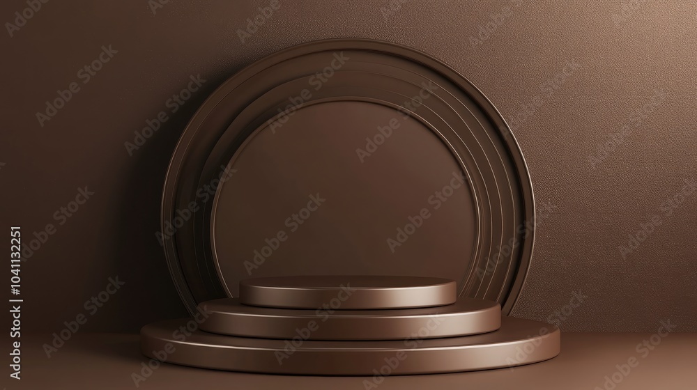 Poster geometric shapes podium for showcasing products on a brown backdrop 3d rendering visualization