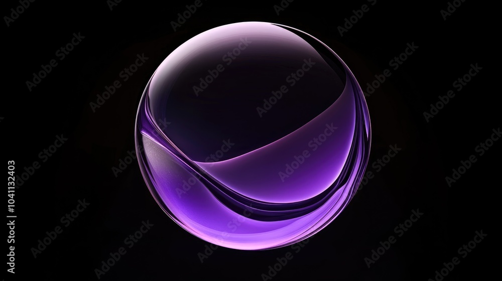 Poster futuristic 3d rendering of a purple abstract sphere featuring a gradient glass surface against a bla