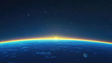3D cartoon depiction of dawn from space featuring the Earth s atmosphere stars Venus Sirius and other celestial bodies in the solar system