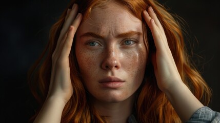 Obraz premium Close-up portrait of a woman with distinctive freckles on her face