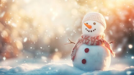 Beautifully Crafted Knitted Snowman in Winter Scene