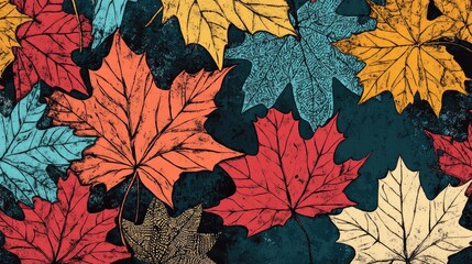 Coloring book illustration of vibrant autumn maple leaves with intricate patterns