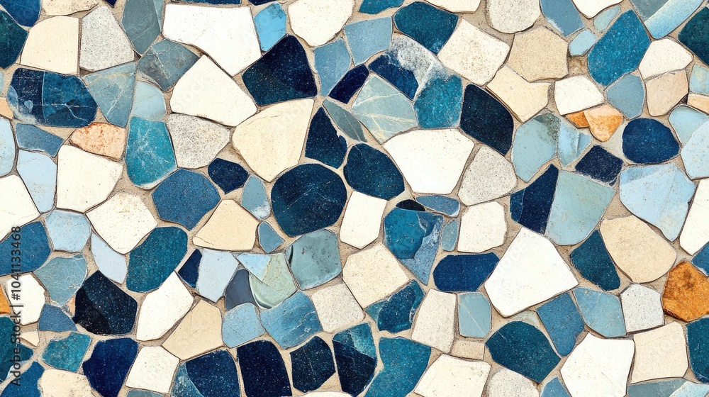 Poster abstract mosaic background featuring a geometric seamless pattern in blue neutral and beige colors d