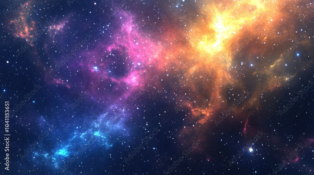 Poster colorful nebula in a galaxy space depicted in a 3d cartoon rendering creating a sci fi background of
