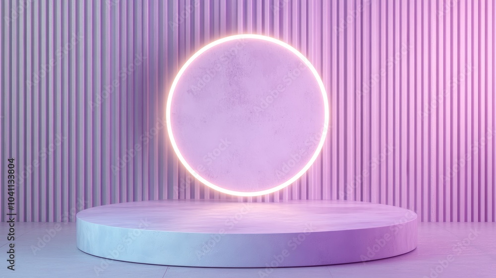 Poster pastel purple and blue presentation platform featuring a glowing white circular light on a textured 