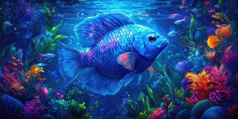 Fototapeta premium Giant gourami swimming in a freshwater aquarium, showcasing the beauty of this native fish species , Giant gourami in a freshwater aquarium showcasing the beauty of this fish species