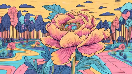 Obraz premium Peony Blooming in a Sunlit Park