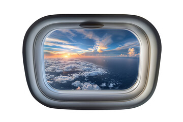 Fototapeta premium Beautiful sky from airplane window view isolated on transparent background.