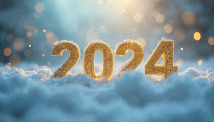 Set of Abstract shiny gold glitter text 2024 design element. For New Year, Merry Christmas greeting card design