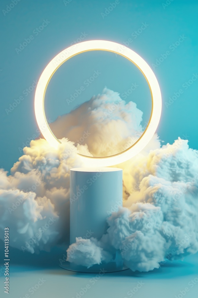 Poster a cloud with a ring of light at its peak, suitable for use in weather or science-related contexts