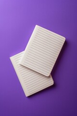 Two notebooks placed on a vibrant purple background