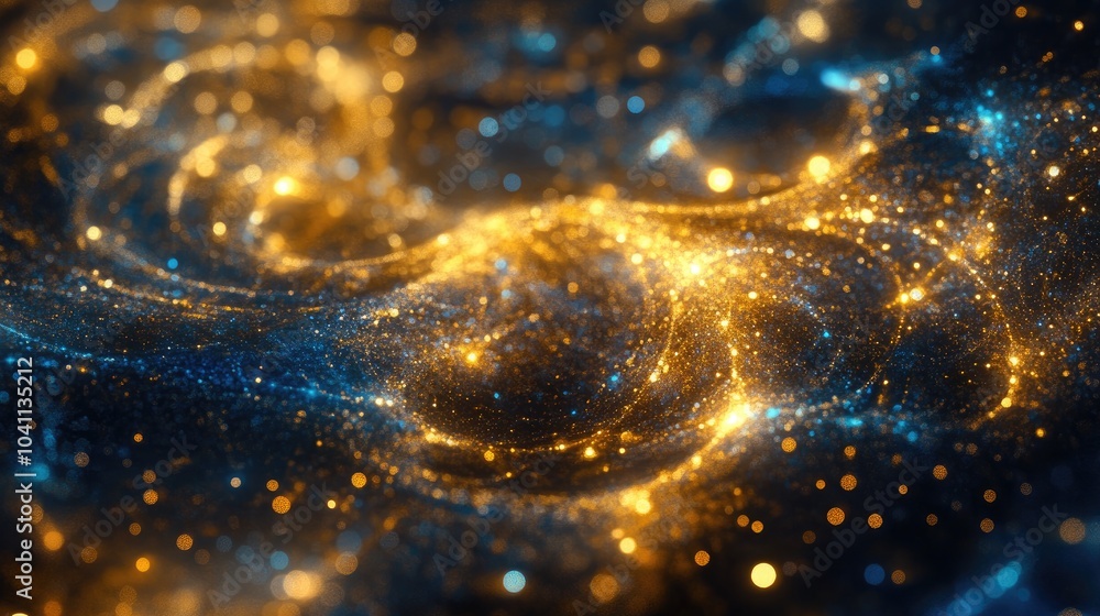 Poster glittering abstract texture featuring golden and blue particles fantasy inspired fractal design crea