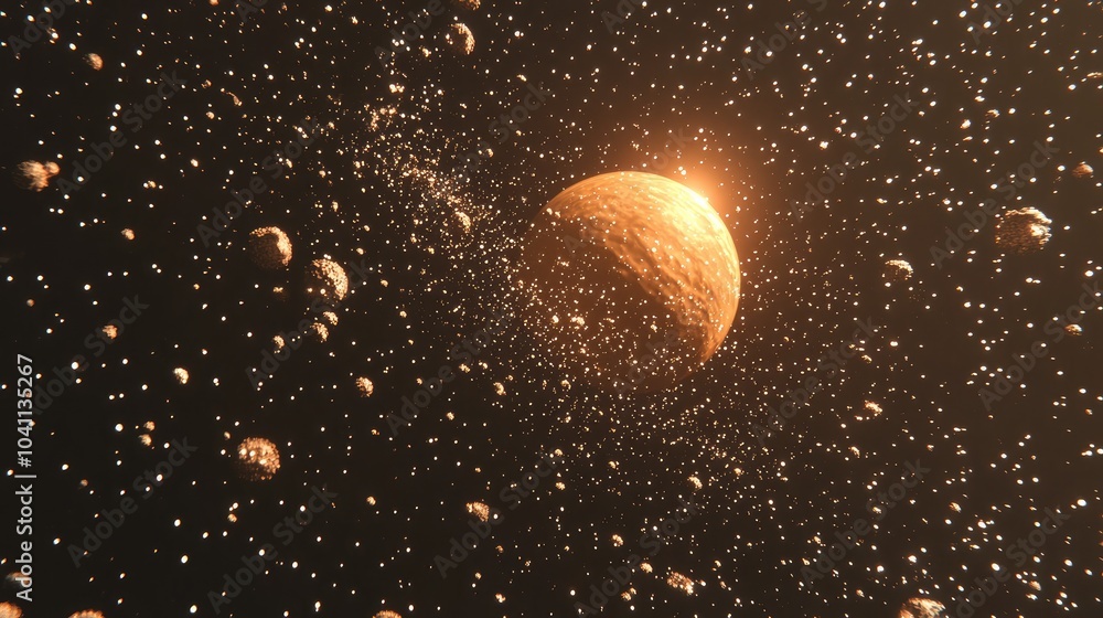 Aufkleber cartoon rendering in 3d of planet and galaxy stars in open space