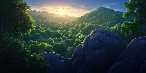 Summer view of forest-covered rocks atop Nosal in a national park, ideal for trekking and outdoor tourism in the mountains
