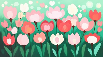 Delicate Pink Tulips Set Against a Green Backdrop