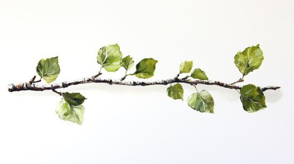 Oil painting featuring a green birch branch on a white background representing the birch tree commonly utilized in various industries such as medicine cosmetics and food processing