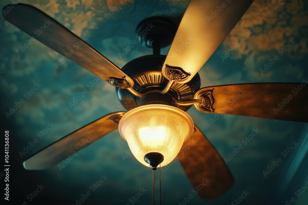 Poster a ceiling fan with a light on top