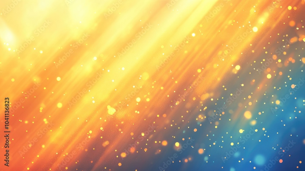 Poster Abstract Golden And Blue Glittering Background With Defocused Lights And Colorful Bokeh Sunrays With Autumn Hues In An Abstract Setting