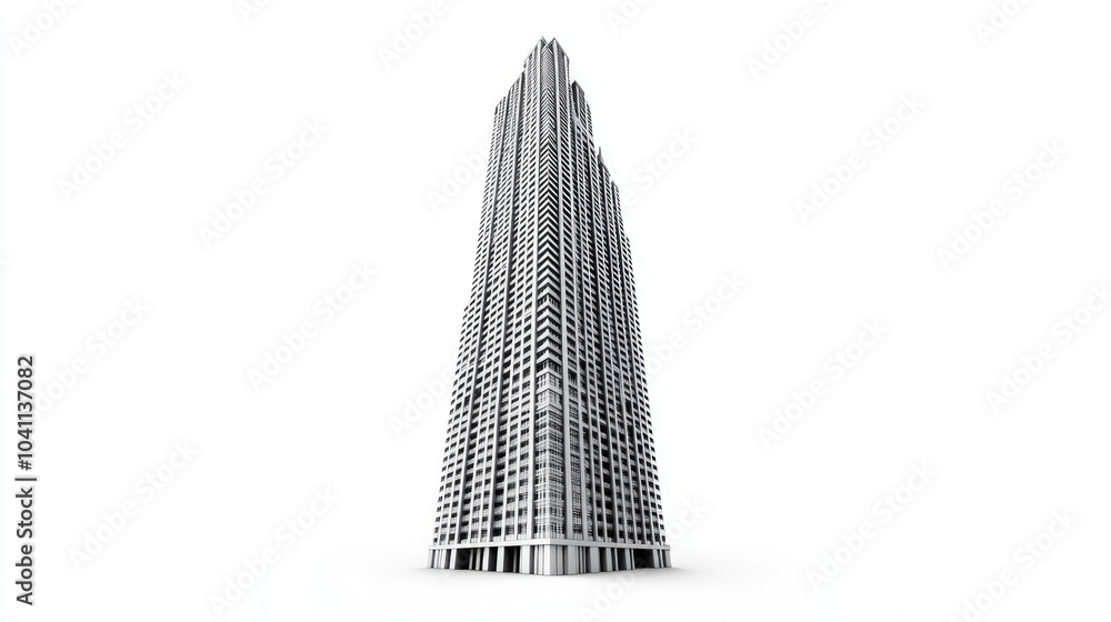 Poster realistic skyscraper structure isolated on a white background rendered in 3d
