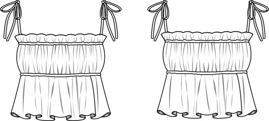 Summer blouse top with frill flat sketch