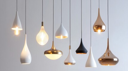 Interior lighting collection featuring various lamps including ceiling lights pendants reading lamps spotlights and floor lamps in a modern design