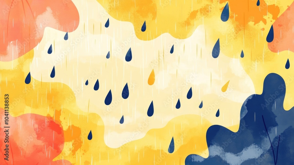 Poster rainy day abstract mosaic pattern with transparent window and splashing weather watercolor yellow te
