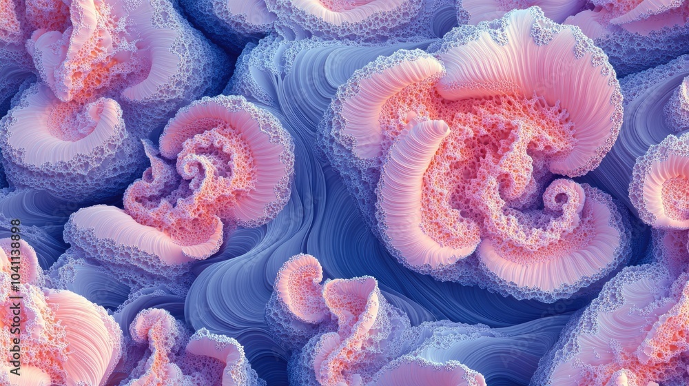 Aufkleber abstract fractal patterns and shapes in a 3d cartoon rendering dynamic flowing natural forms flowers