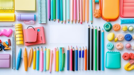 Obraz premium Colorful School Supplies in Pastel Layout