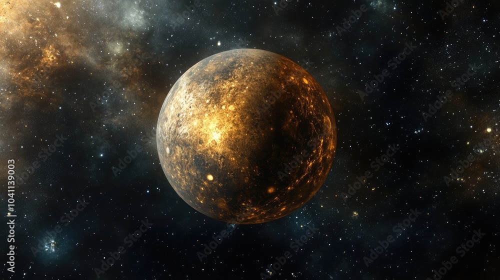 Poster a three dimensional visualization of the planet mercury observed from outer space