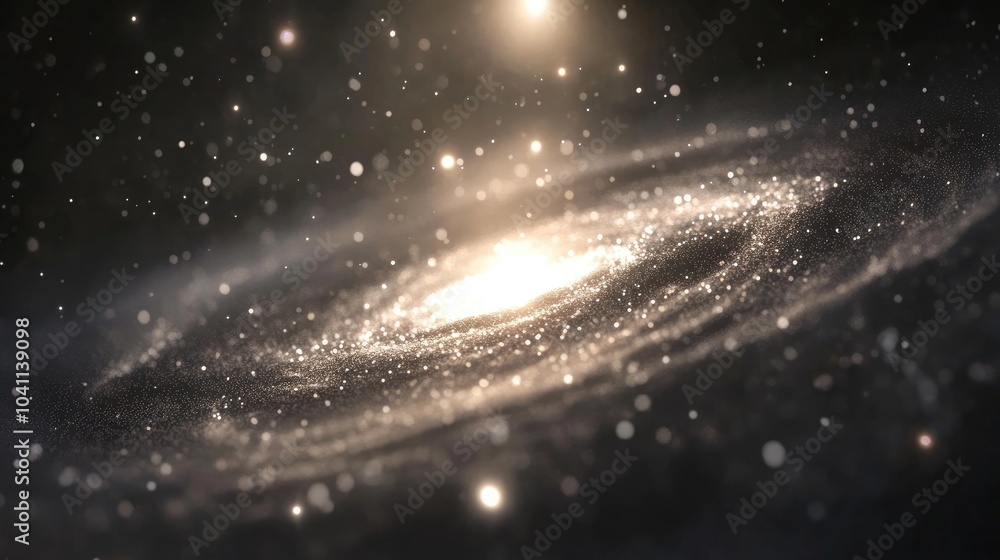 Poster long exposure photograph with grain of the milky way galaxy in a 3d cartoon rendering featuring cert