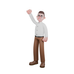 Animated Professional Sociologist. A male sociologist is standing with his right hand raised upwards and clenched. Cartoon