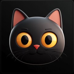3D Black Cat Icon: Mysterious and Halloween Creature Illustration Logo