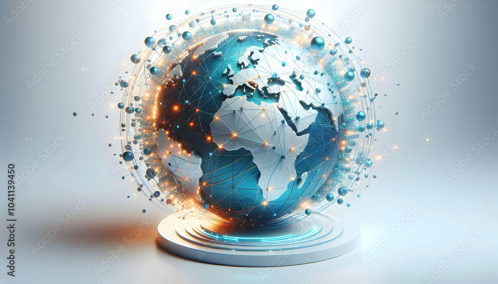 Poster 3d globe floating connection lines concept for global network communication trends, glowing lines il