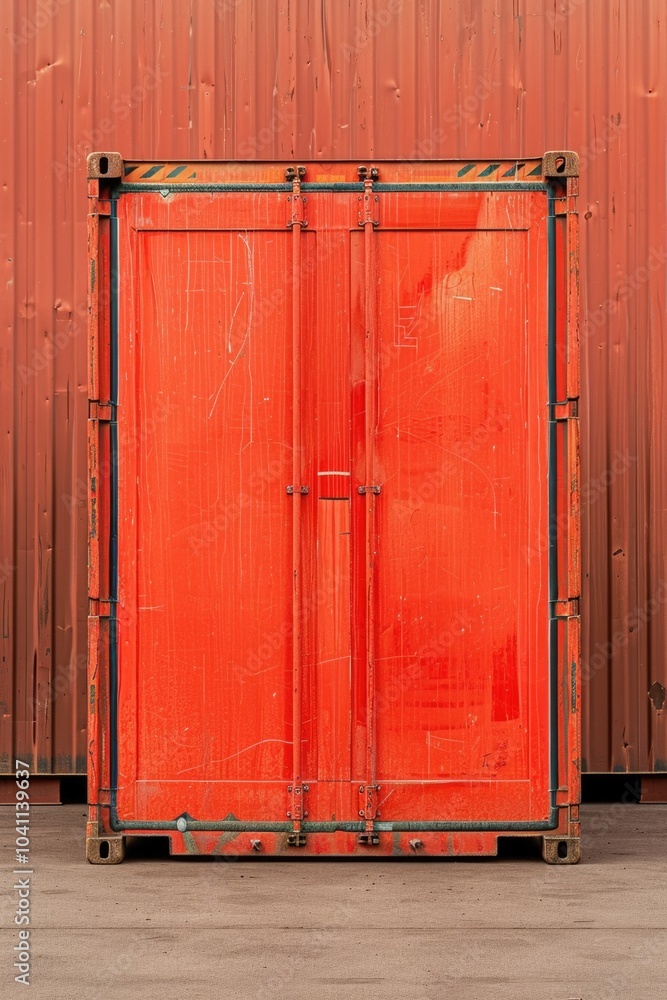 Poster a red container sits in front of a red wall, providing a simple yet striking scene