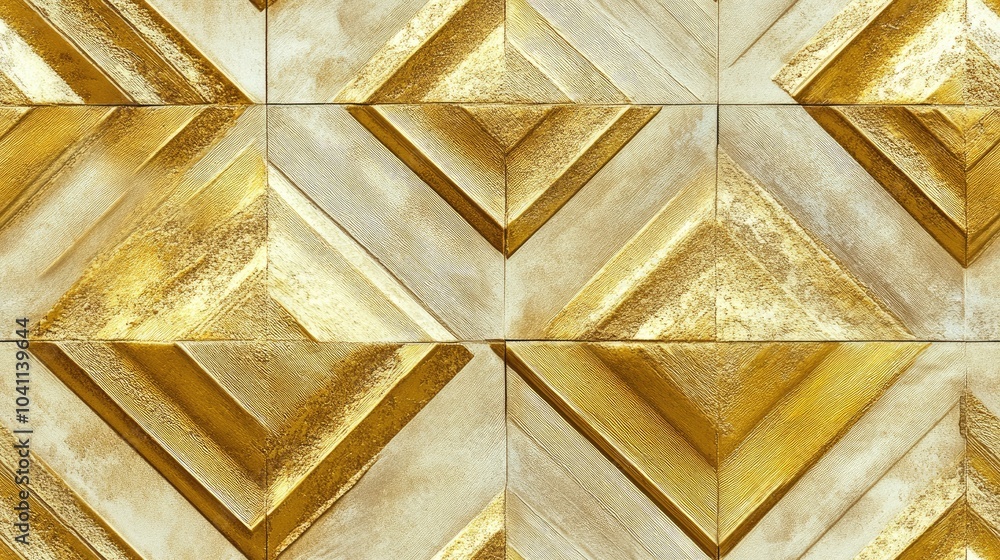 Poster contemporary gold texture featuring a rhombus and square design seamless tile pattern with repeating