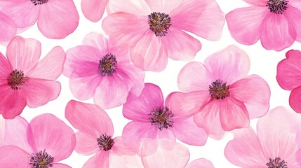 Abstract pink flowers in a watercolor hand painted seamless pattern