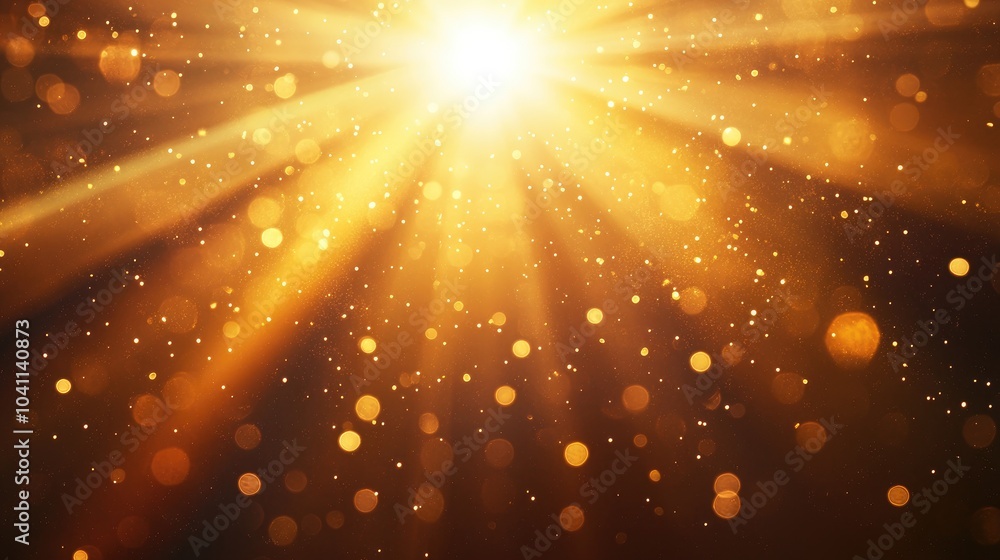 Poster radiant golden sunlight beams with bright isolated rays and a shimmering effect on a dark background