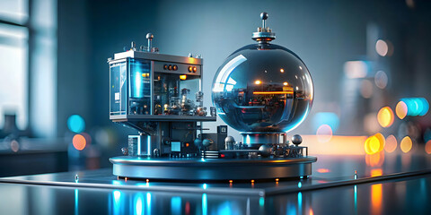 Glossy Background with AI Assistant Manufacturing Elements Robotic Arms Digital Circuits Data Streams Advanced Technology Production Copy Space Photo Stock Concept