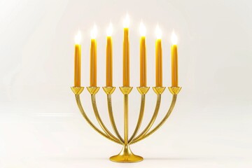 Fototapeta premium Golden menorah with five lit candles on Hanukkah or Jewish holiday celebration