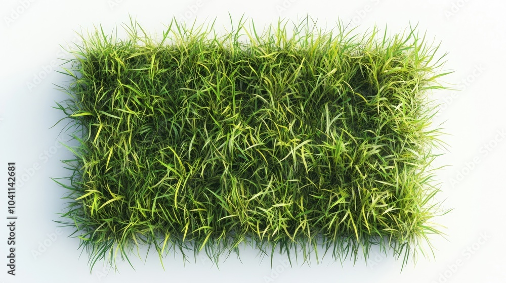 Poster rectangular patch of green grass on a white background viewed from above ideal for spring or eco the