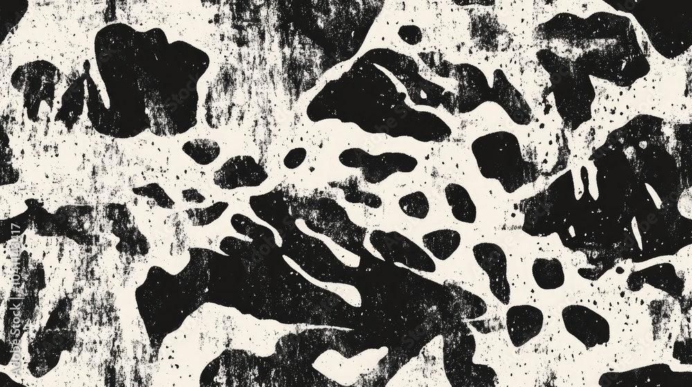 Poster seamless abstract animal print pattern featuring black and white camouflage design repeating spots a