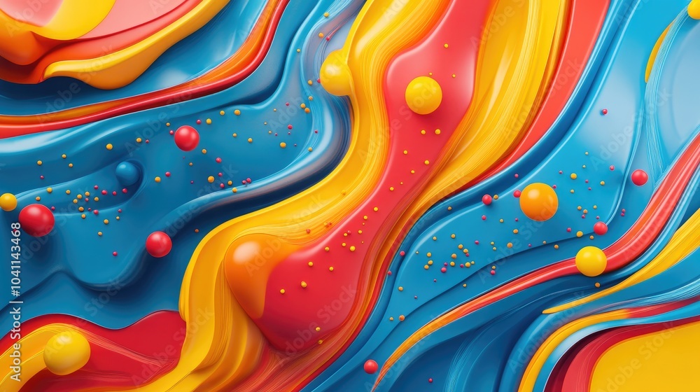 Poster 3d rendering of an abstract background featuring multicolored lines and spots