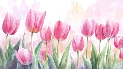 Naklejka premium Pink tulips in watercolor during spring