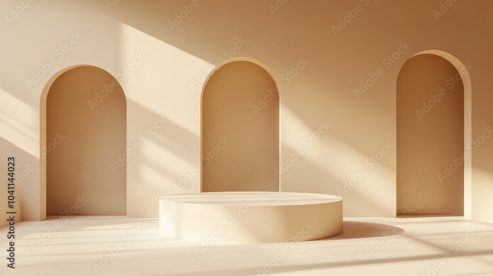 Poster abstract podium featuring minimal geometric shapes design 3d rendering scene for mock up and product