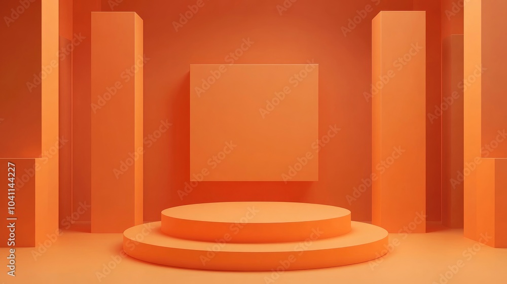 Aufkleber glossy orange podium against a minimal abstract backdrop geometric square boxes create an isometric 