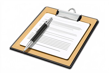 Concept of a briefing session depicted with a graphic of a clipboard, documents, and a pen against a white backdrop.